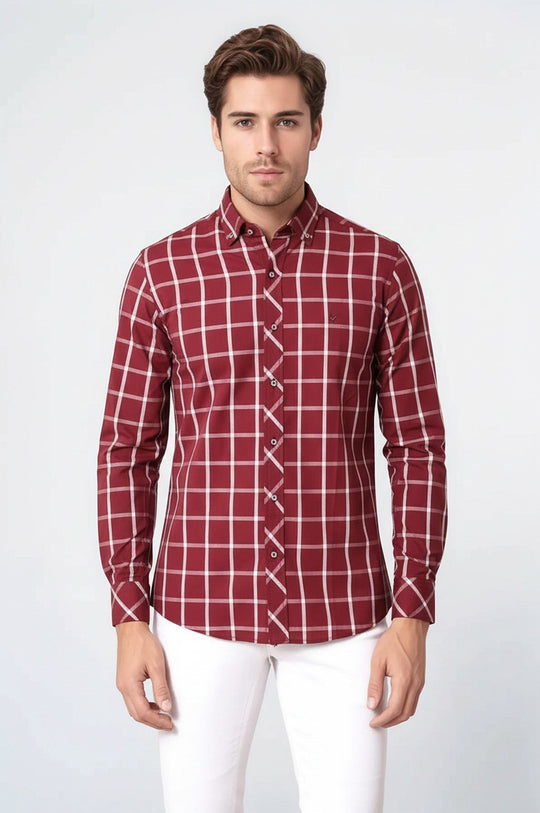Plaid Slim Fit Burgundy Shirt | Wessi