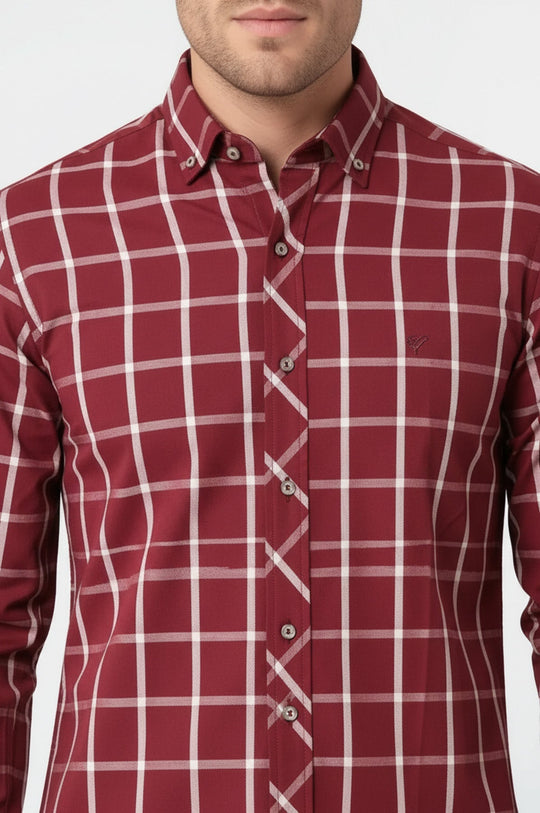 Plaid Slim Fit Burgundy Shirt | Wessi
