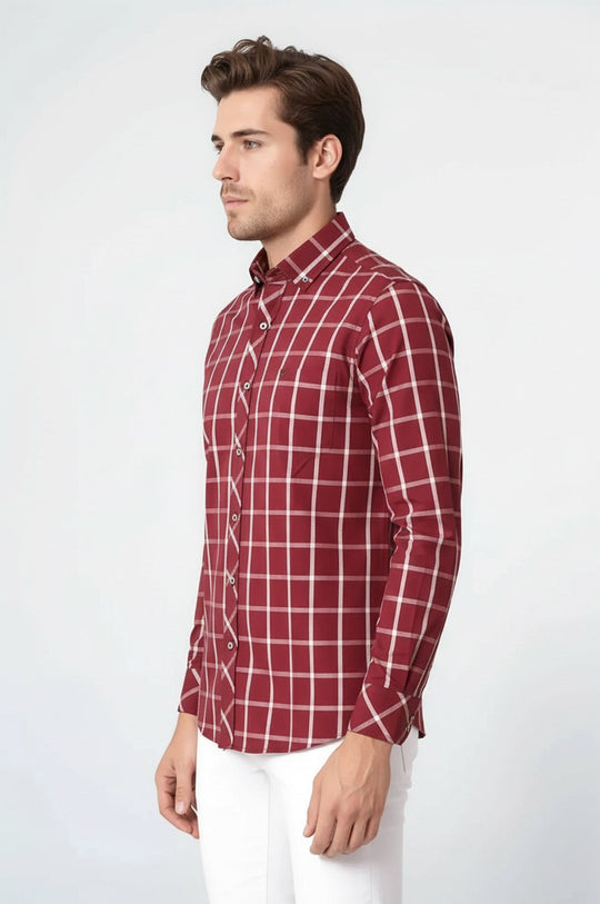 Plaid Slim Fit Burgundy Shirt | Wessi