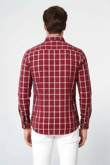 Plaid Slim Fit Burgundy Shirt | Wessi