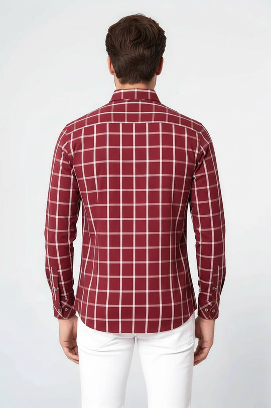 Plaid Slim Fit Burgundy Shirt | Wessi