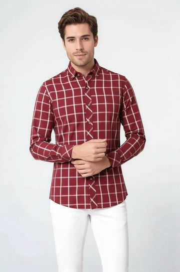 Plaid Slim Fit Burgundy Shirt | Wessi