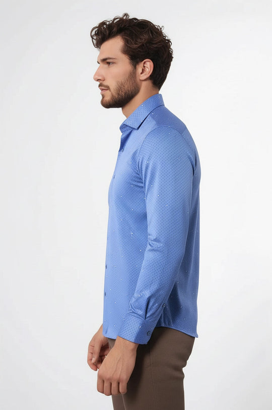 Men's Blue Slim Fit Dot Patterned Cotton Shirt | Wessi