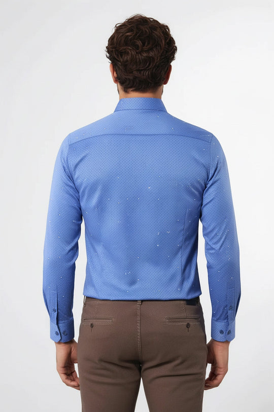 Men's Blue Slim Fit Dot Patterned Cotton Shirt | Wessi