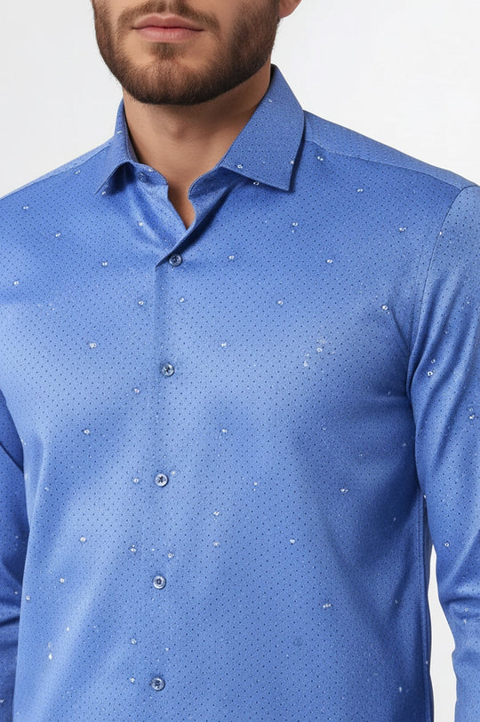 Men's Blue Slim Fit Dot Patterned Cotton Shirt | Wessi
