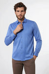 Men's Blue Slim Fit Dot Patterned Cotton Shirt | Wessi