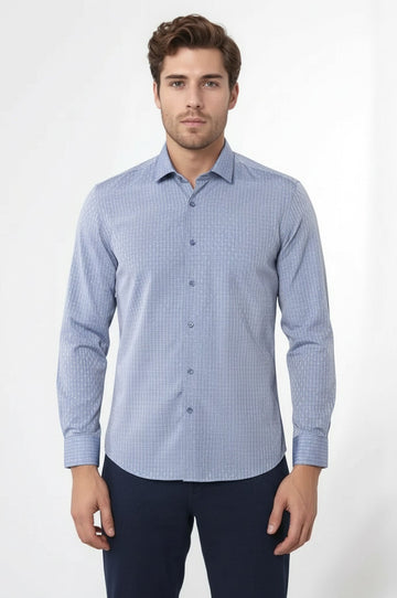 Self-Patterned Slim Fit Blue Shirt | Wessi