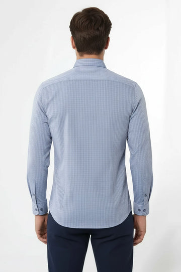 Self-Patterned Slim Fit Blue Shirt | Wessi