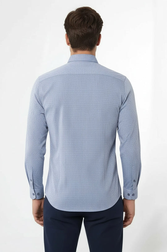 Self-Patterned Slim Fit Blue Shirt | Wessi