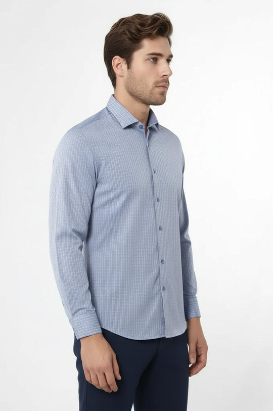 Self-Patterned Slim Fit Blue Shirt | Wessi