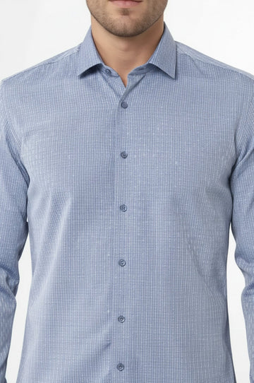 Self-Patterned Slim Fit Blue Shirt | Wessi