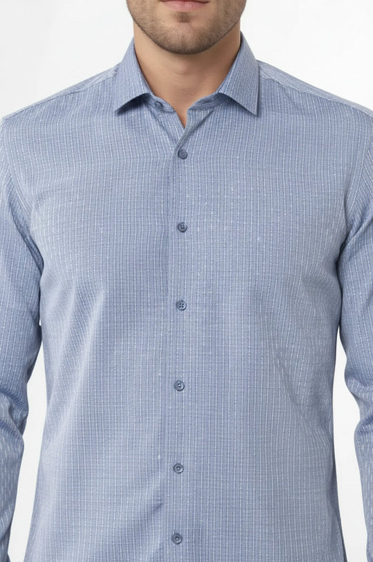 Self-Patterned Slim Fit Blue Shirt | Wessi