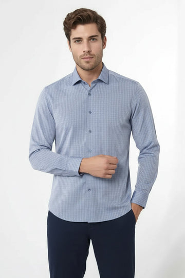 Self-Patterned Slim Fit Blue Shirt | Wessi