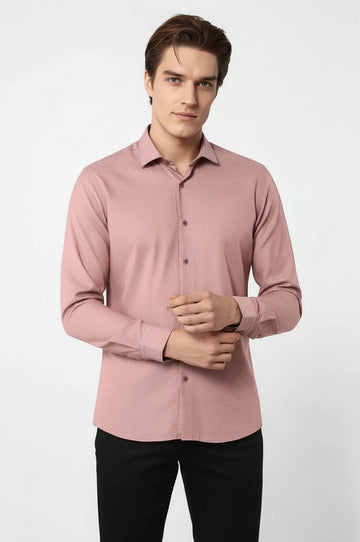 Men's Brown Dot Patterned Slim Fit Long Sleeve Shirt | Wessi