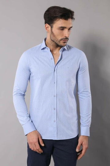 Men's Light Blue Slim Fit Dot Patterned Cotton Shirt | Wessi