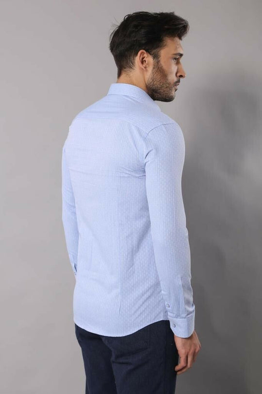 Men's Light Blue Slim Fit Dot Patterned Cotton Shirt | Wessi