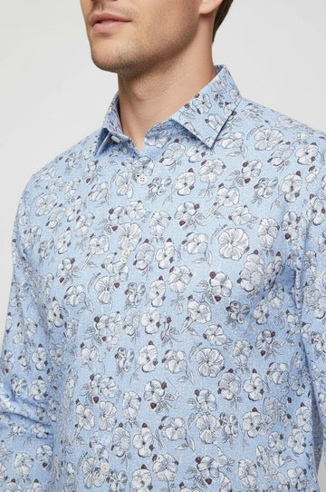 Men's Light Blue Slim Fit Floral Patterned Cotton Shirt | Wessi