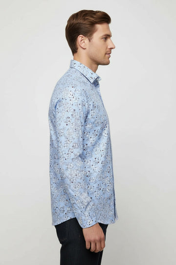 Men's Light Blue Slim Fit Floral Patterned Cotton Shirt | Wessi