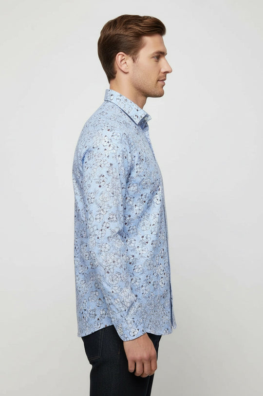 Men's Light Blue Slim Fit Floral Patterned Cotton Shirt | Wessi