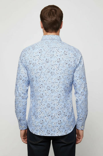 Men's Light Blue Slim Fit Floral Patterned Cotton Shirt | Wessi