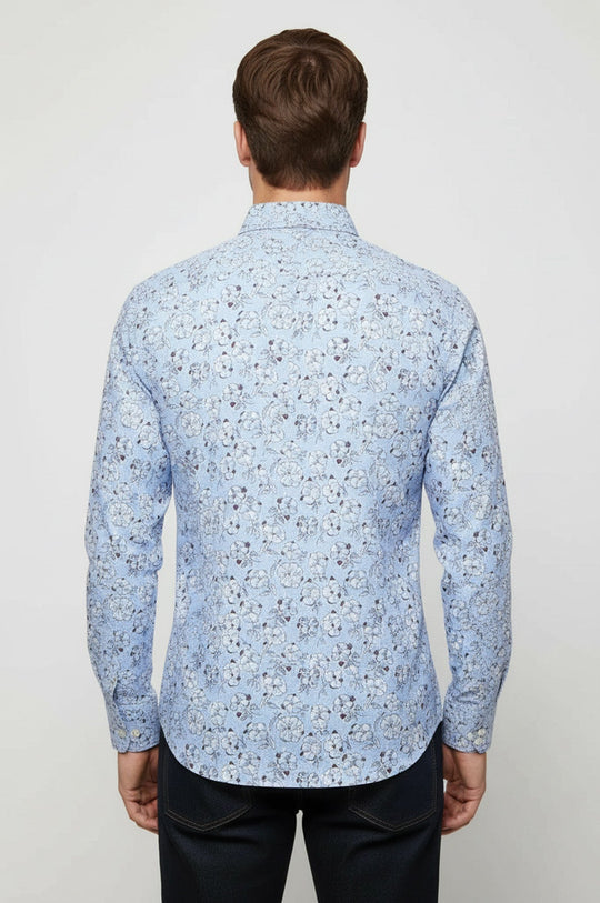 Men's Light Blue Slim Fit Floral Patterned Cotton Shirt | Wessi