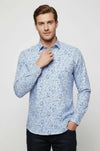 Men's Light Blue Slim Fit Floral Patterned Cotton Shirt | Wessi