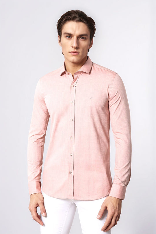 Men's Pink Patterned Slim Fit Short Sleeve Shirt | Wessi