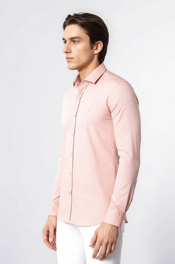 Men's Pink Patterned Slim Fit Short Sleeve Shirt | Wessi