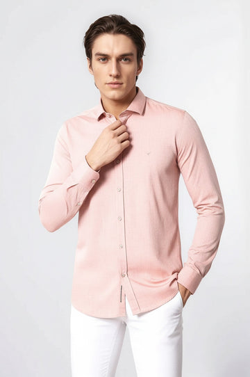 Men's Pink Patterned Slim Fit Short Sleeve Shirt | Wessi