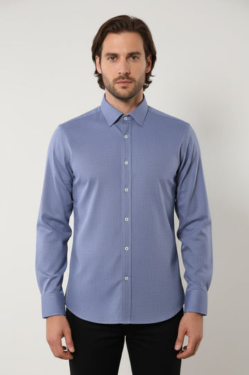 Men's Blue Plain Slim Fit Linen Shirt | Wessi