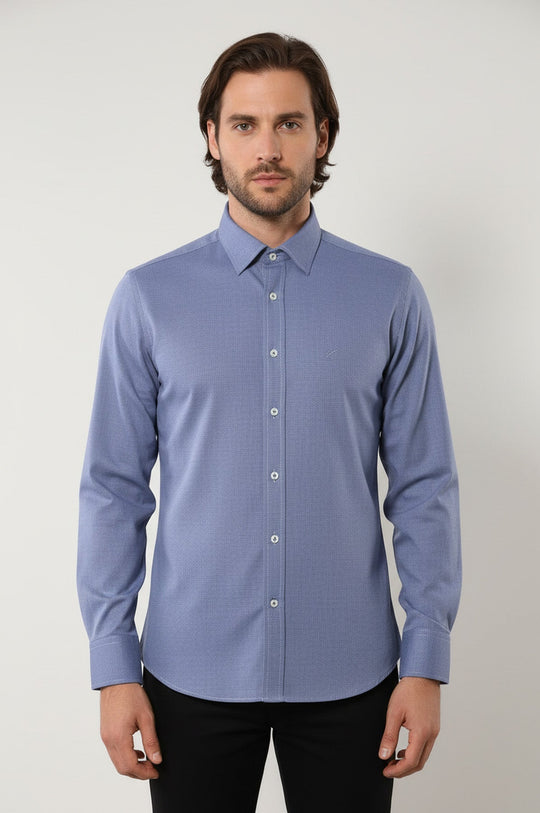 Men's Blue Plain Slim Fit Linen Shirt | Wessi
