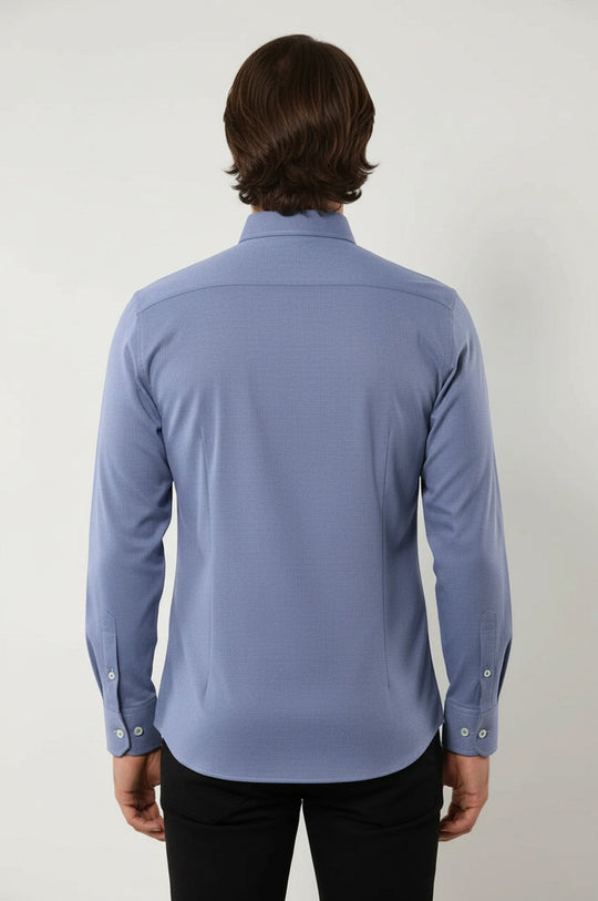 Men's Blue Plain Slim Fit Linen Shirt | Wessi