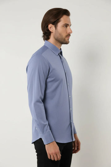 Men's Blue Plain Slim Fit Linen Shirt | Wessi