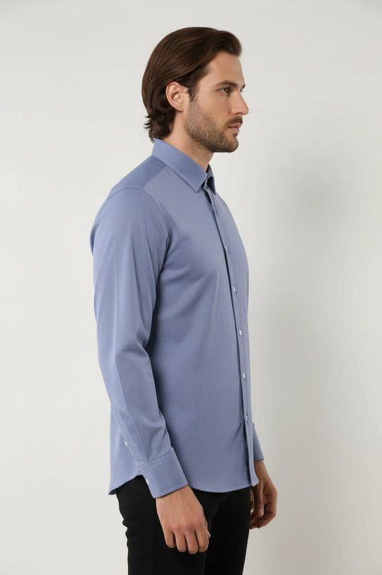 Men's Blue Plain Slim Fit Linen Shirt | Wessi
