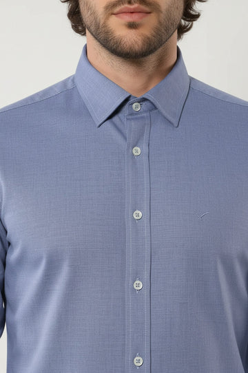Men's Blue Plain Slim Fit Linen Shirt | Wessi