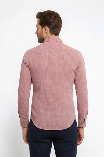 Men's Burgundy Slim Fit Linen-Touch Shirt with Pocket Flap Detail | Wessi