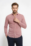 Men's Burgundy Slim Fit Linen-Touch Shirt with Pocket Flap Detail | Wessi