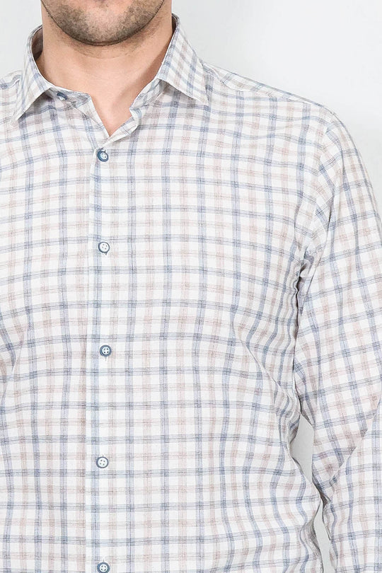 Check Slim Fit Cream Shirt | Wessi