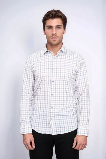 Check Slim Fit Cream Shirt | Wessi