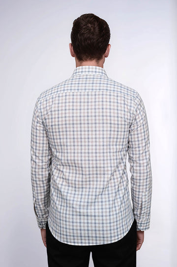 Check Slim Fit Cream Shirt | Wessi