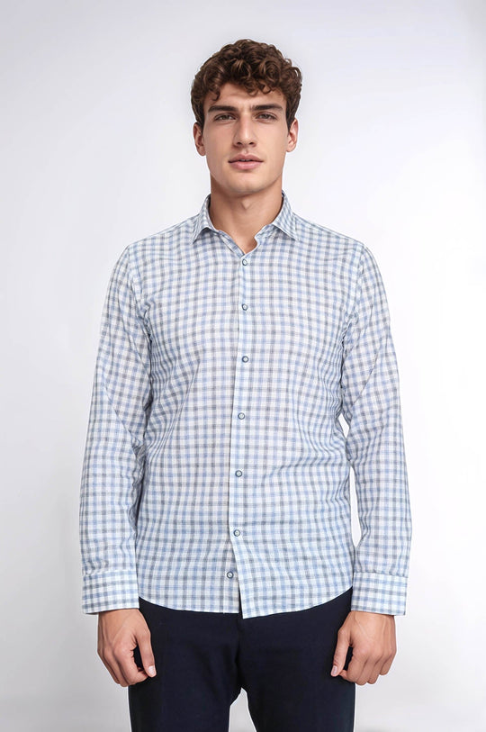 Check Slim Fit Blue Shirt | Wessi