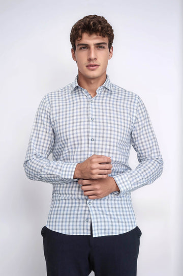 Check Slim Fit Blue Shirt | Wessi