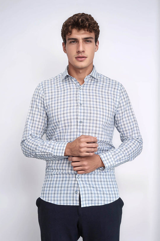 Check Slim Fit Blue Shirt | Wessi