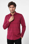 Men's Burgundy Slim Fit Striped Cotton Shirt | Wessi