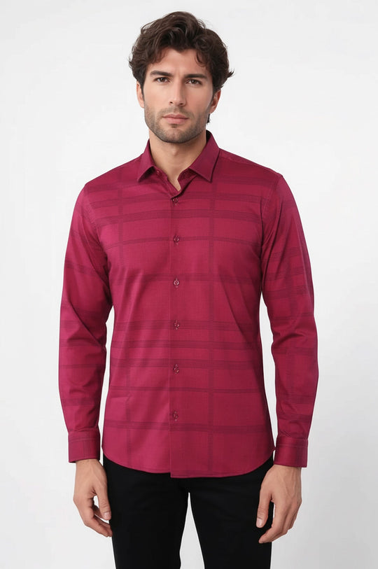 Men's Burgundy Slim Fit Striped Cotton Shirt | Wessi