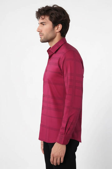 Men's Burgundy Slim Fit Striped Cotton Shirt | Wessi