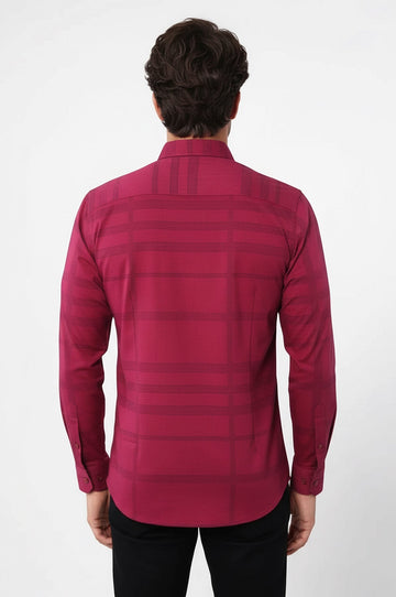 Men's Burgundy Slim Fit Striped Cotton Shirt | Wessi