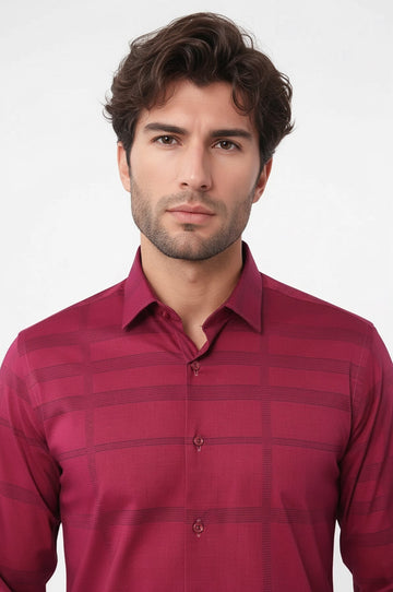 Men's Burgundy Slim Fit Striped Cotton Shirt | Wessi