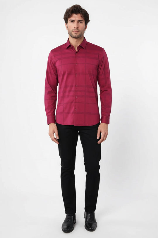 Men's Burgundy Slim Fit Striped Cotton Shirt | Wessi