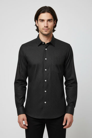Men's Dark Green Self-Patterned Slim Fit Long Sleeve Shirt | Wessi